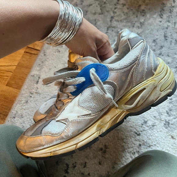 Golden Goose dad sneakers- Metallic Silver and Blue Sneakers - Picture 2 of 8